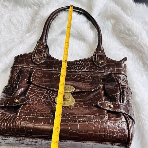 CHAPS Brown Faux Leather Croc Tote Shoulder Bag Business Casual Satchel Gold - Picture 10 of 15